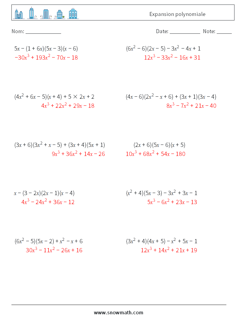 Expansion polynomiale Fiches d'Exercices de Mathématiques 6 Question, Réponse