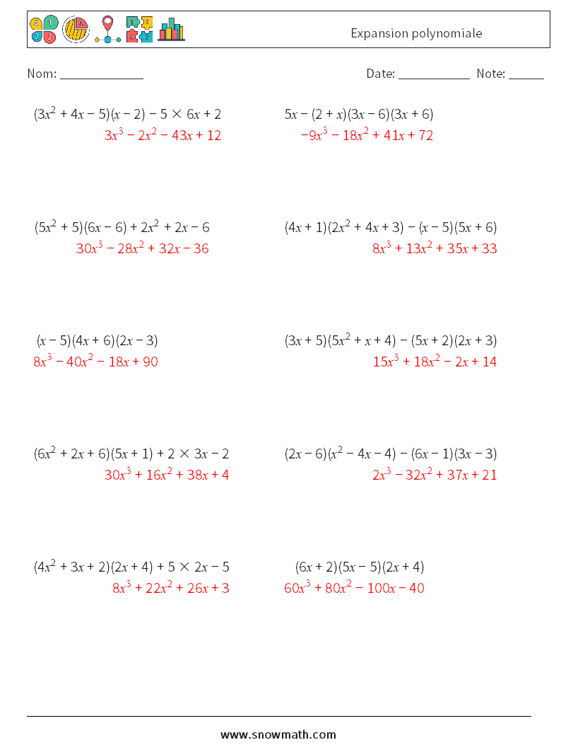 Expansion polynomiale Fiches d'Exercices de Mathématiques 7 Question, Réponse