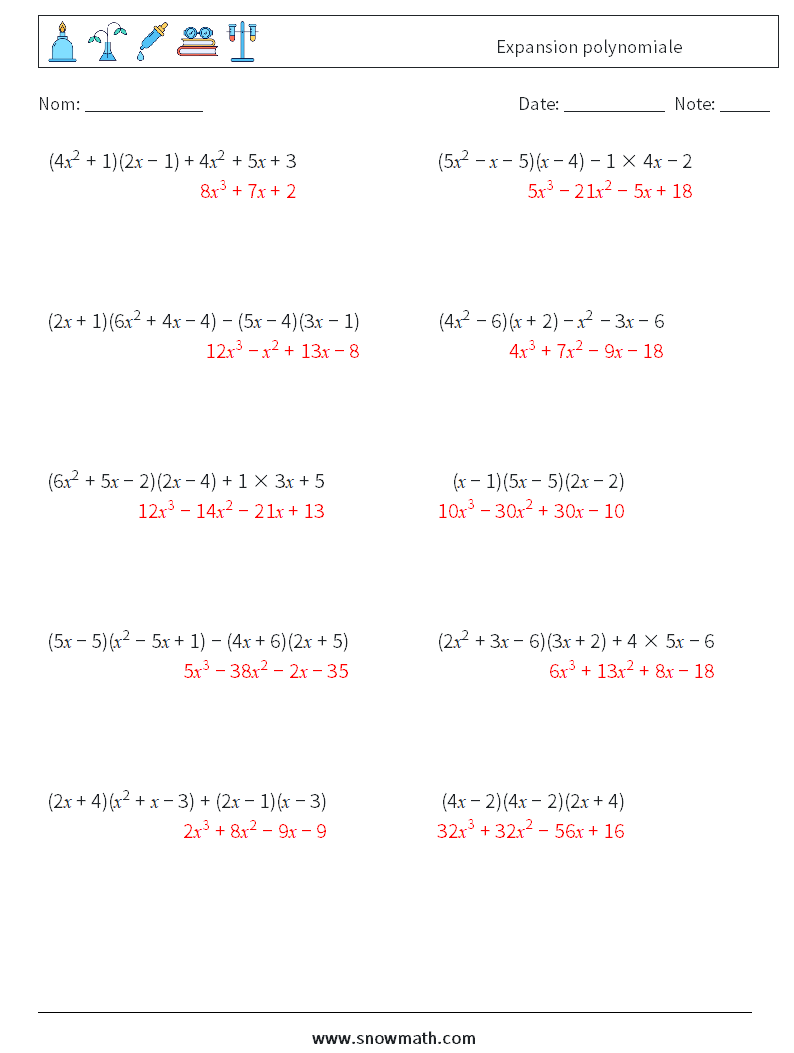 Expansion polynomiale Fiches d'Exercices de Mathématiques 8 Question, Réponse