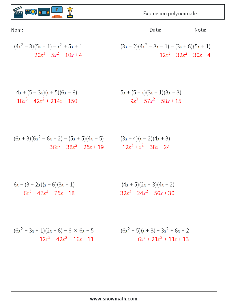 Expansion polynomiale Fiches d'Exercices de Mathématiques 9 Question, Réponse