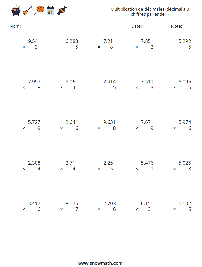 (25) Multiplication de décimales (décimal à 3 chiffres par entier )