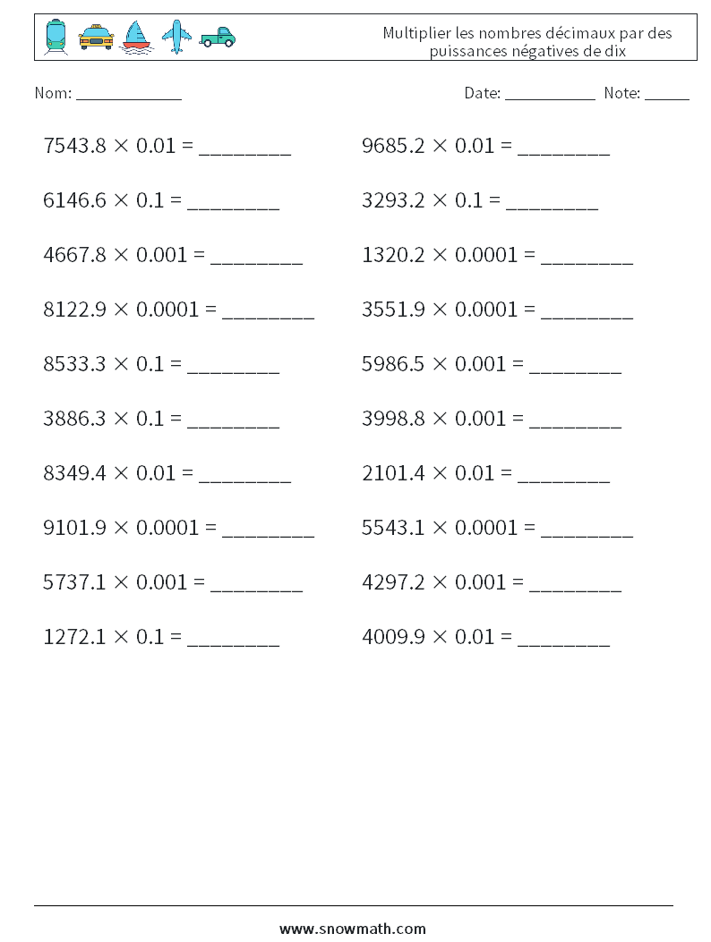Multiplier les nombres décimaux par des puissances négatives de dix