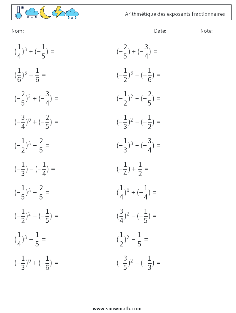 Arithmétique des exposants fractionnaires