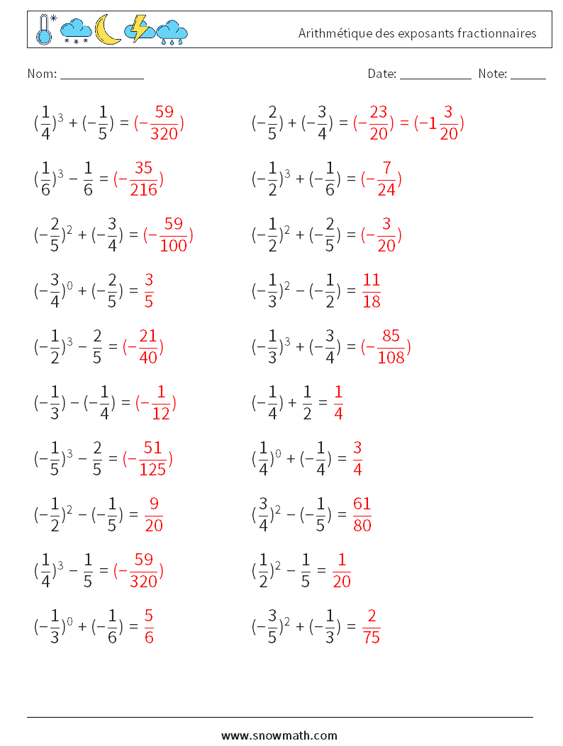 Arithmétique des exposants fractionnaires Fiches d'Exercices de Mathématiques 1 Question, Réponse