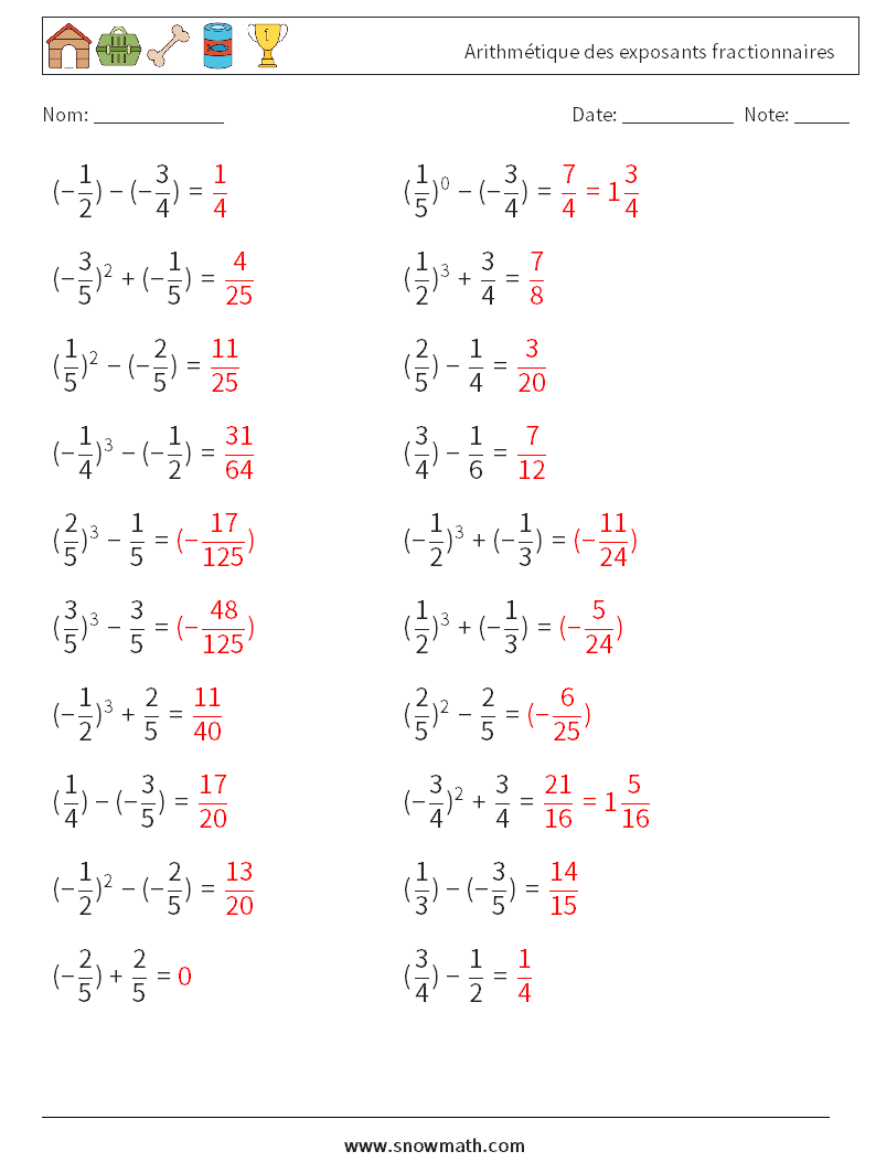 Arithmétique des exposants fractionnaires Fiches d'Exercices de Mathématiques 3 Question, Réponse