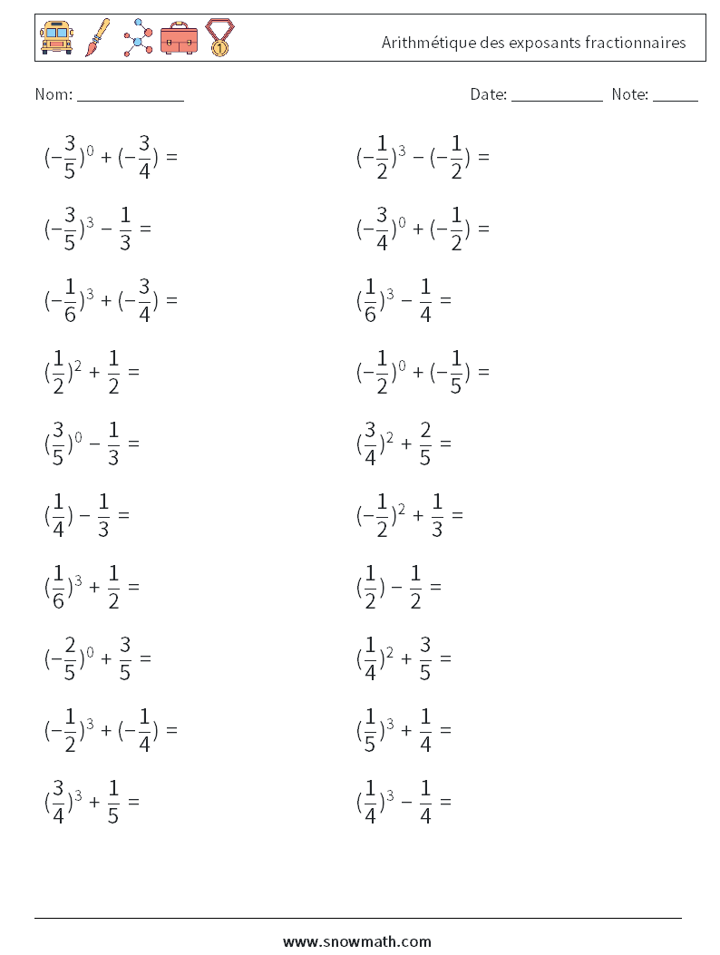 Arithmétique des exposants fractionnaires Fiches d'Exercices de Mathématiques 4