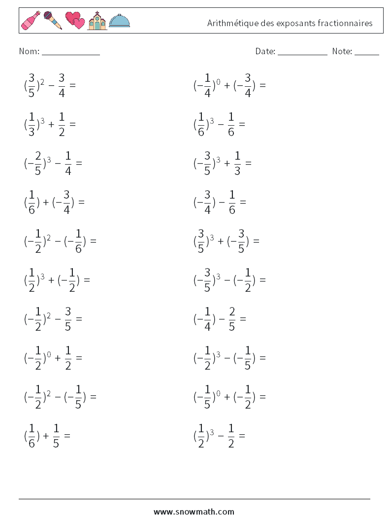 Arithmétique des exposants fractionnaires Fiches d'Exercices de Mathématiques 5