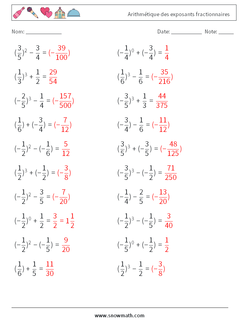 Arithmétique des exposants fractionnaires Fiches d'Exercices de Mathématiques 5 Question, Réponse