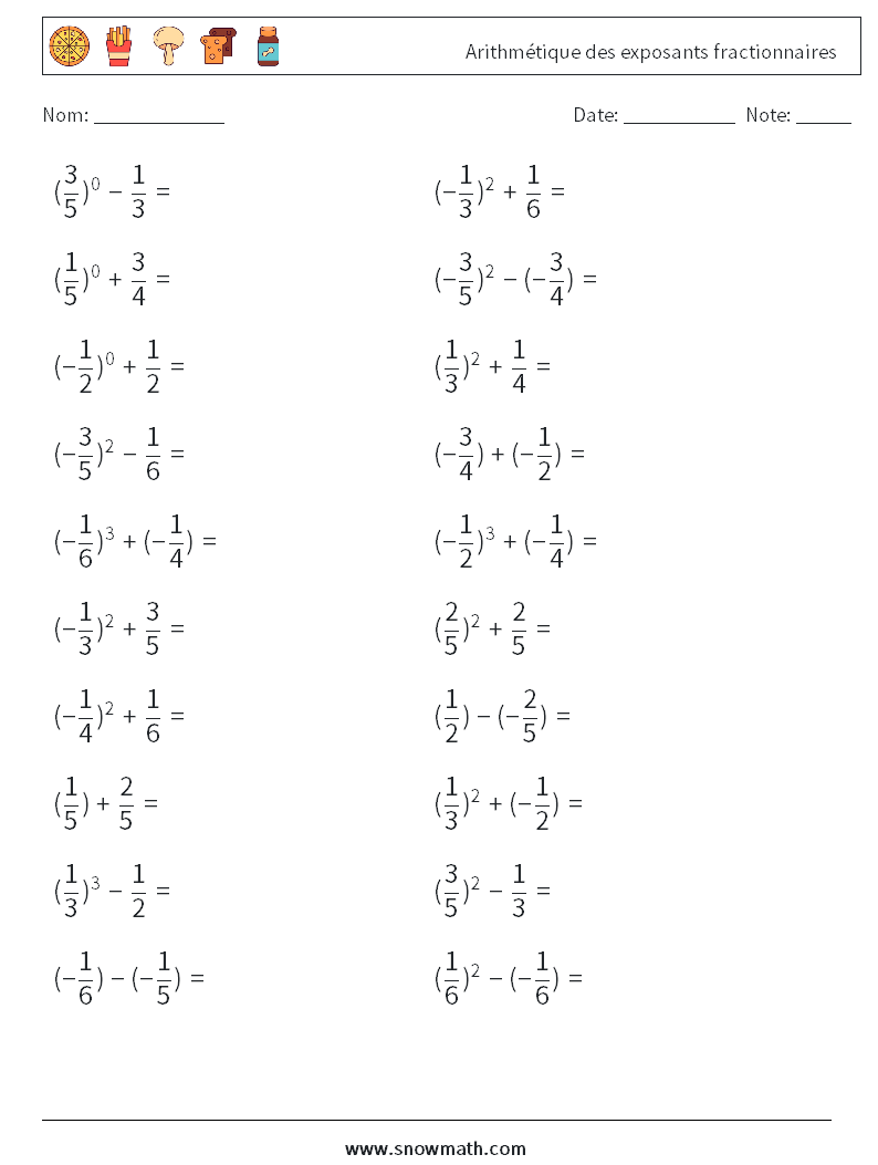 Arithmétique des exposants fractionnaires Fiches d'Exercices de Mathématiques 6