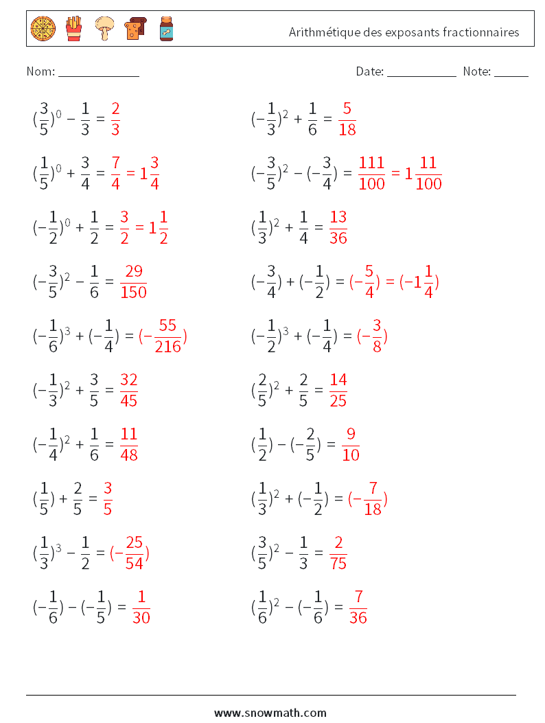 Arithmétique des exposants fractionnaires Fiches d'Exercices de Mathématiques 6 Question, Réponse