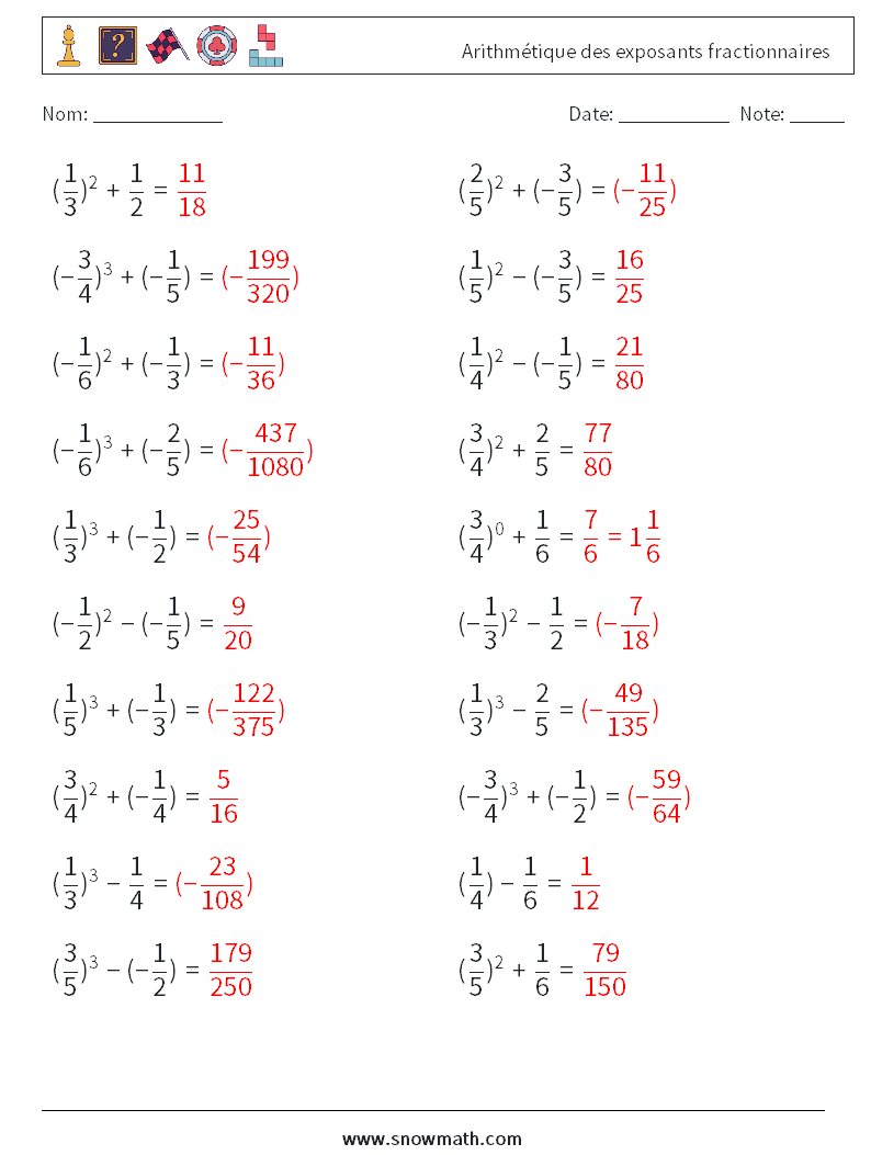 Arithmétique des exposants fractionnaires Fiches d'Exercices de Mathématiques 7 Question, Réponse
