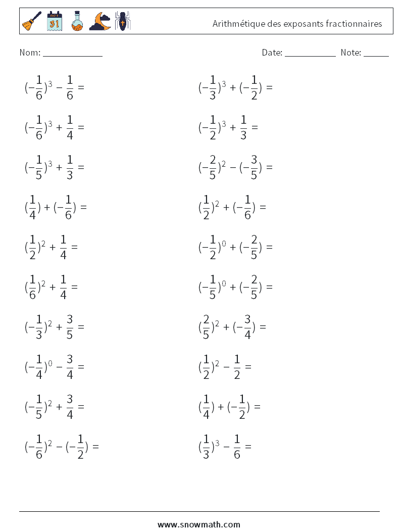 Arithmétique des exposants fractionnaires Fiches d'Exercices de Mathématiques 8