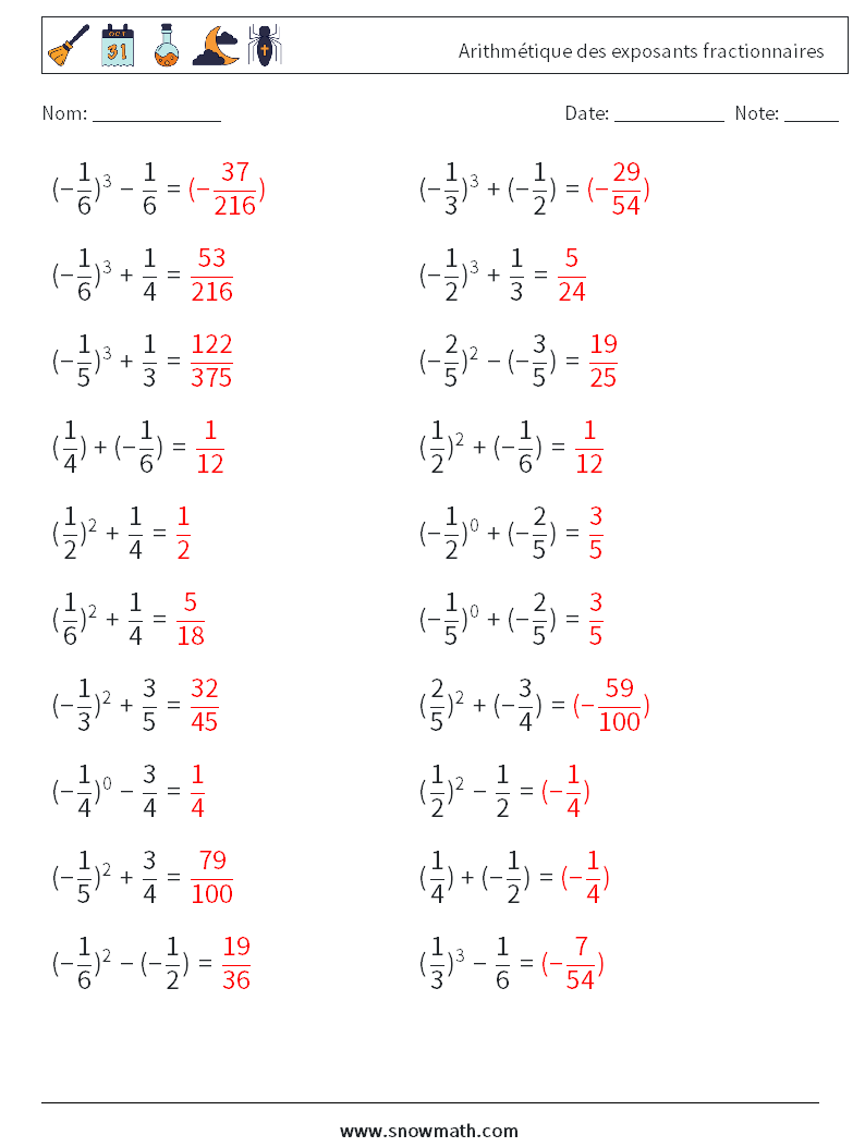 Arithmétique des exposants fractionnaires Fiches d'Exercices de Mathématiques 8 Question, Réponse