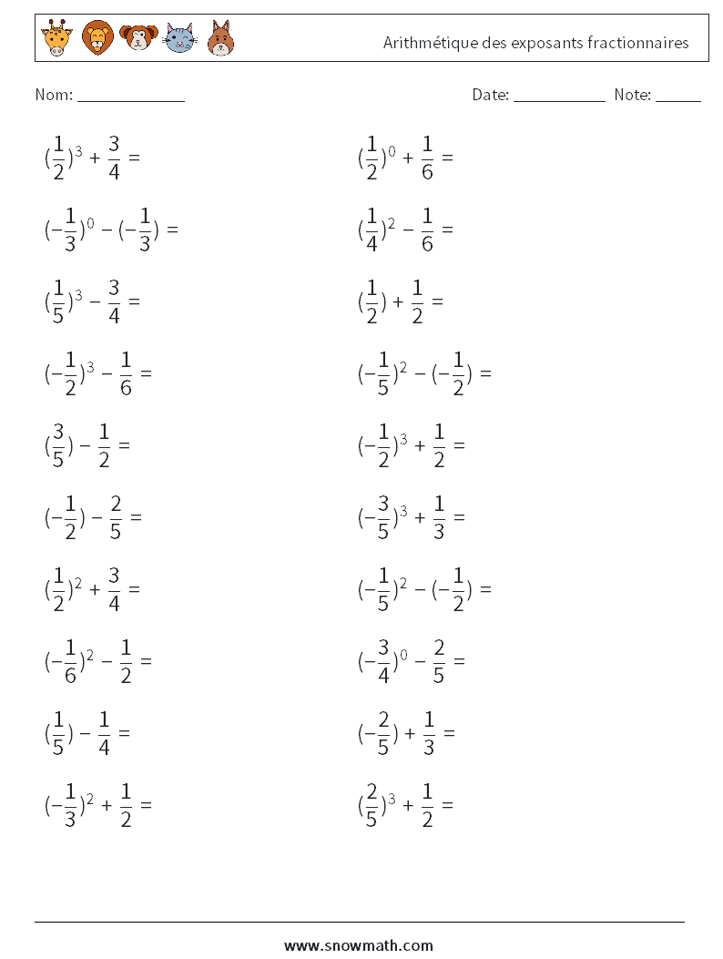 Arithmétique des exposants fractionnaires Fiches d'Exercices de Mathématiques 9