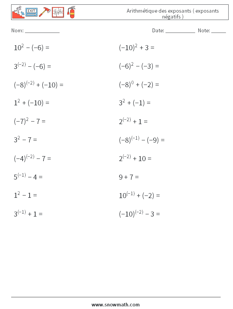  Arithmétique des exposants ( exposants négatifs ) Fiches d'Exercices de Mathématiques 2