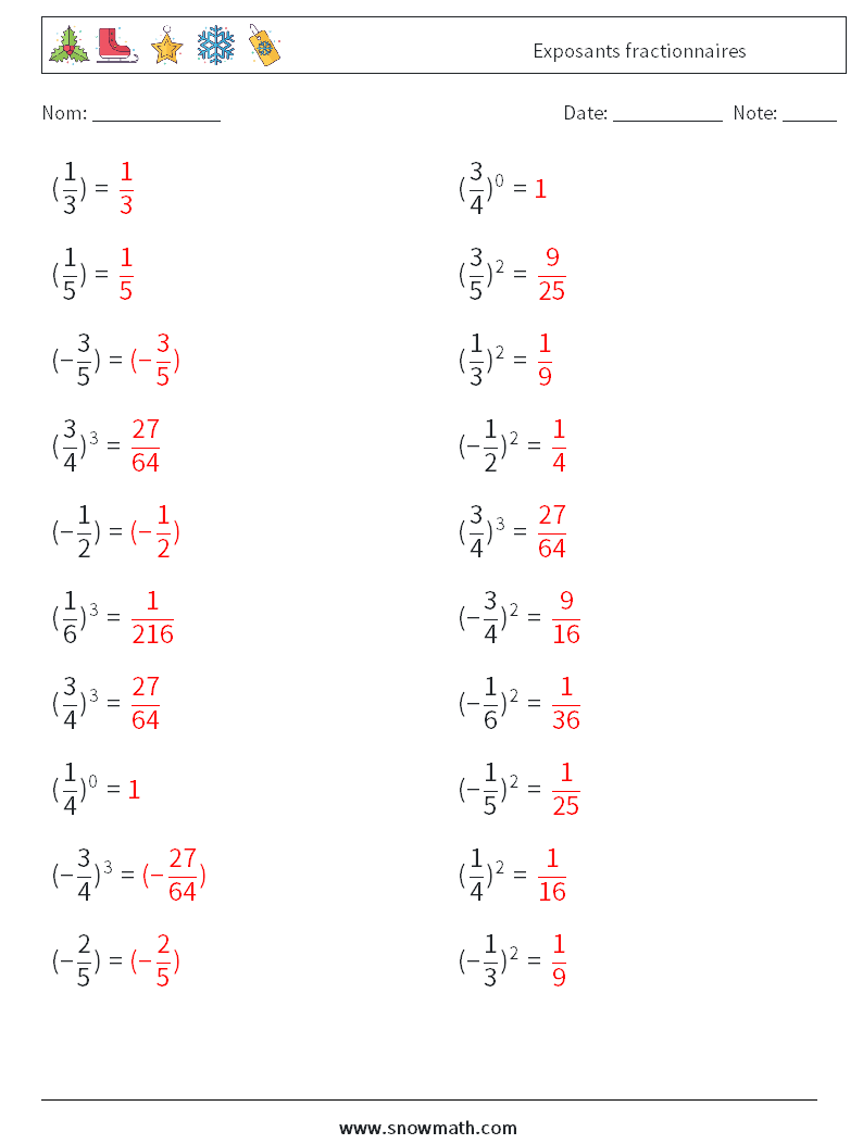 Exposants fractionnaires Fiches d'Exercices de Mathématiques 3 Question, Réponse