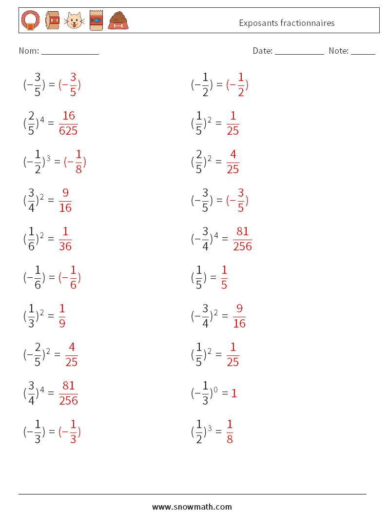 Exposants fractionnaires Fiches d'Exercices de Mathématiques 8 Question, Réponse