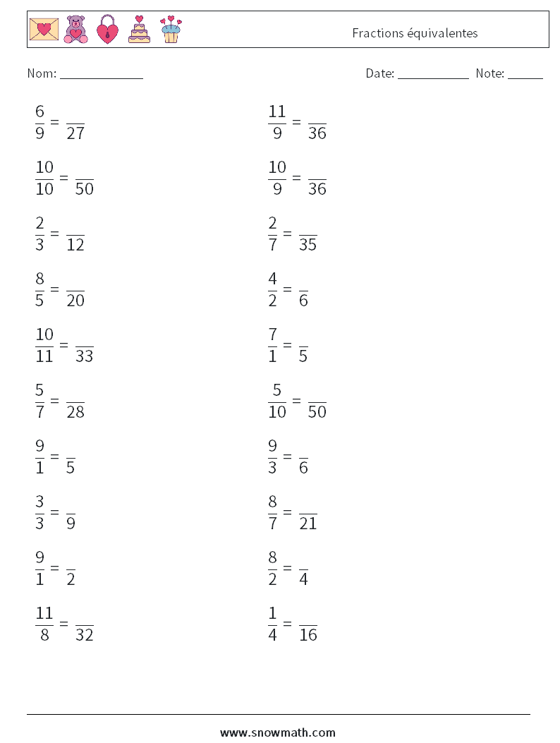 (20) Fractions équivalentes Fiches d'Exercices de Mathématiques 6