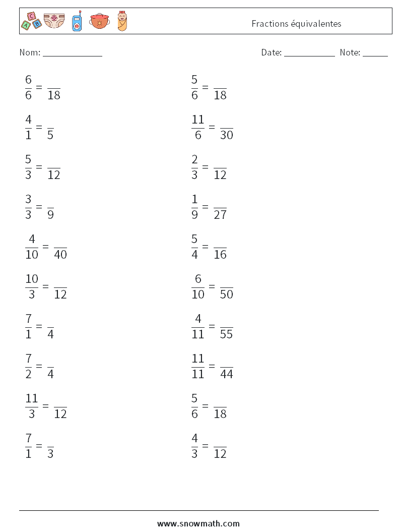 (20) Fractions équivalentes Fiches d'Exercices de Mathématiques 8