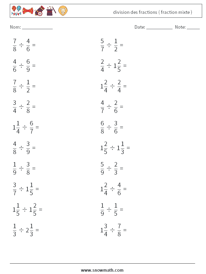 (20) division des fractions ( fraction mixte )