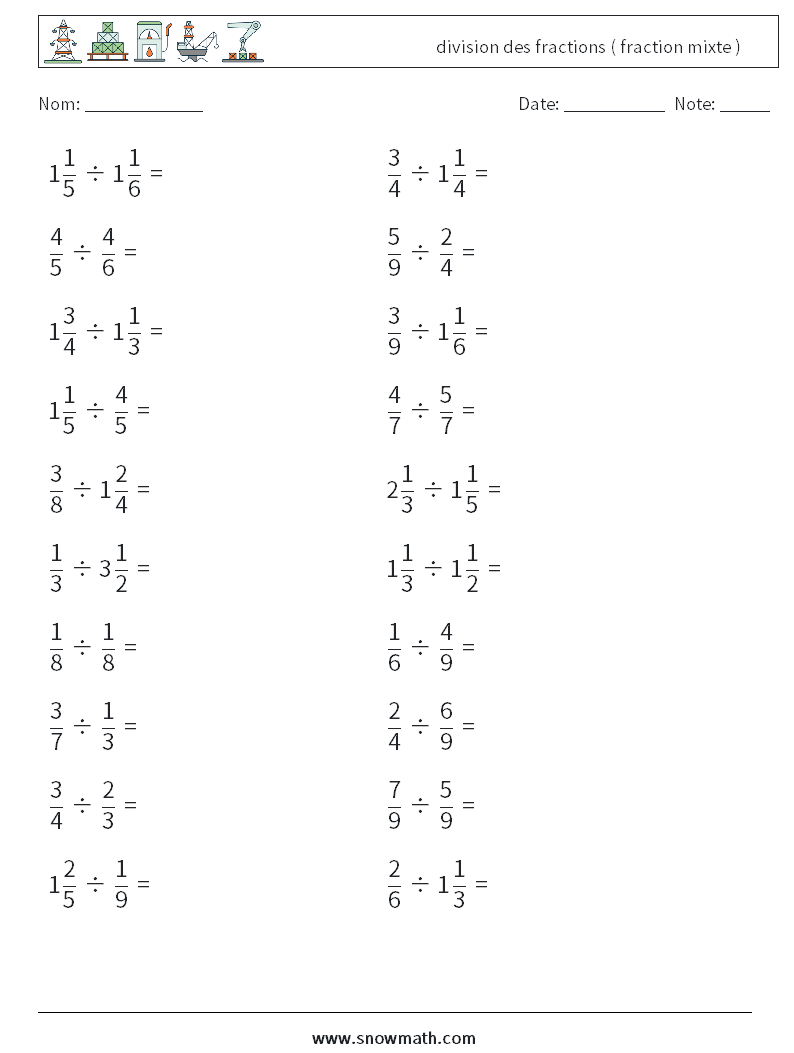 (20) division des fractions ( fraction mixte ) Fiches d'Exercices de Mathématiques 11