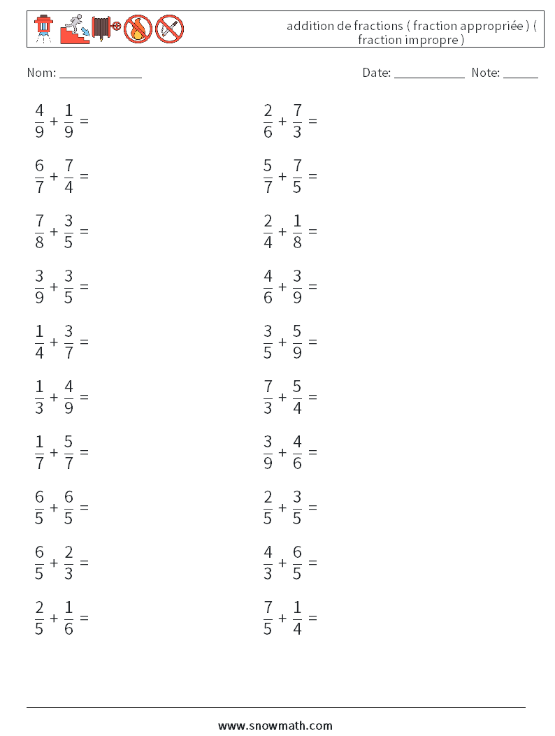 (20) addition de fractions ( fraction appropriée ) ( fraction impropre ) Fiches d'Exercices de Mathématiques 7