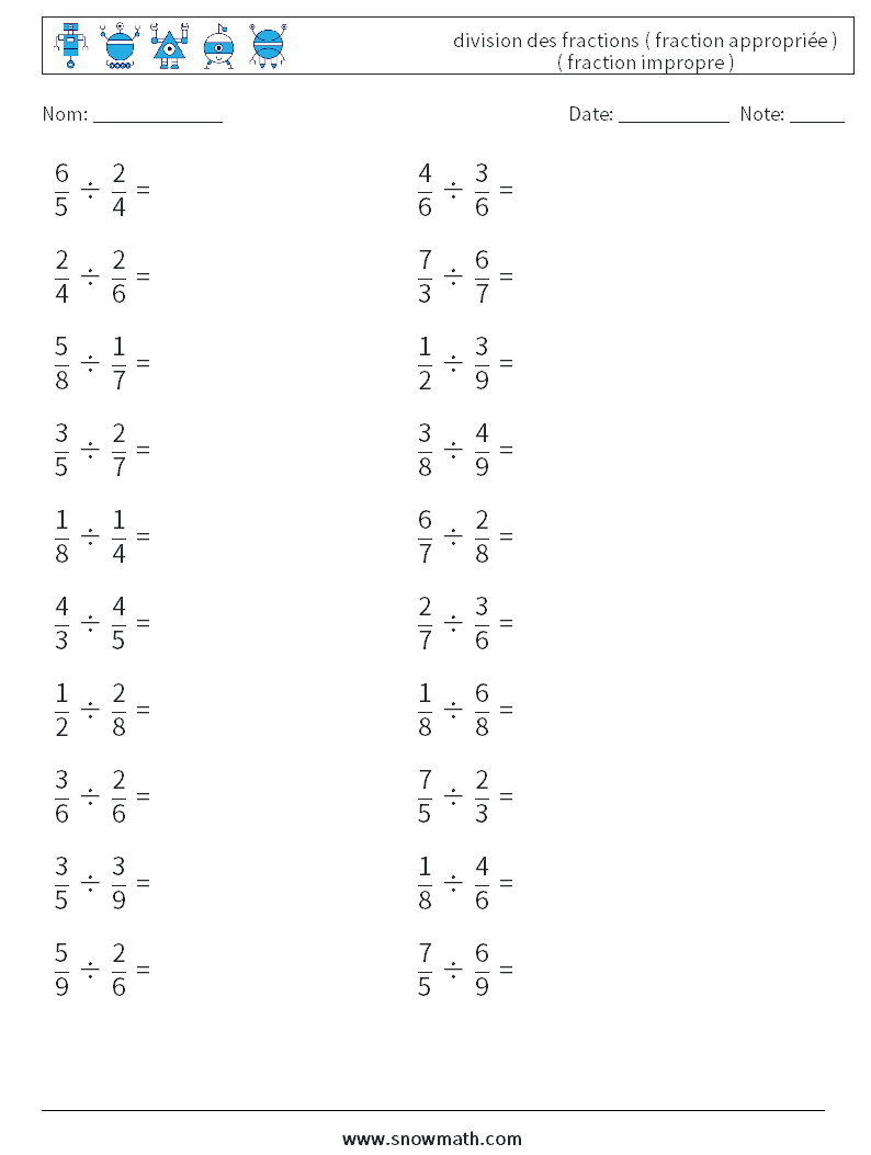 (20) division des fractions ( fraction appropriée ) ( fraction impropre )