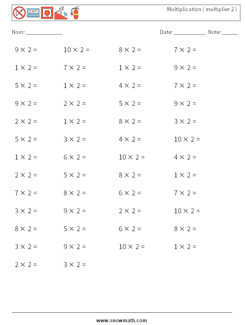 (50) Multiplication ( multiplier 2 ) Fiches d'Exercices de Mathématiques 7