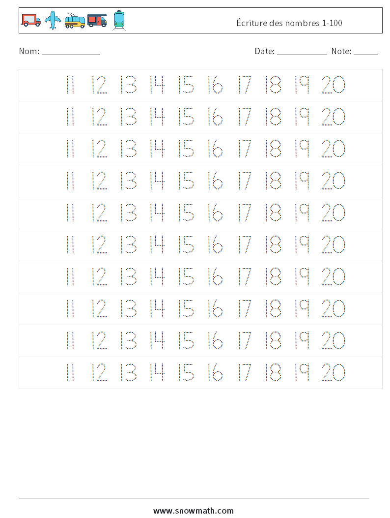 Écriture des nombres 1-100 Fiches d'Exercices de Mathématiques 23