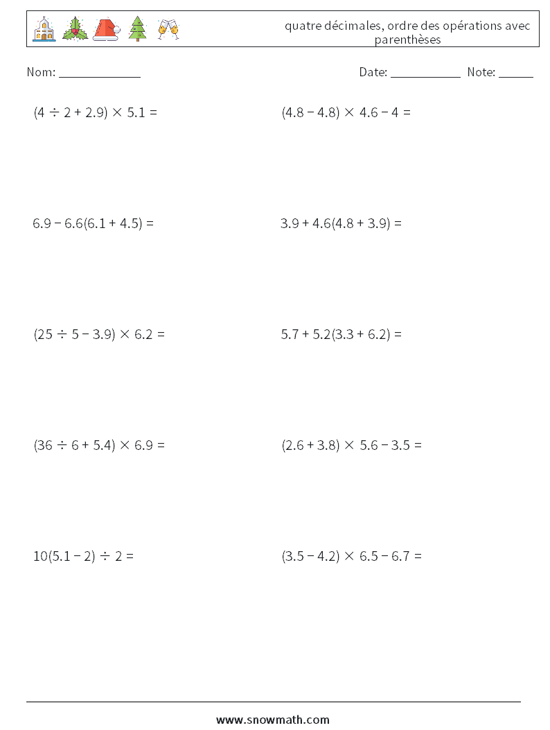 (10) quatre décimales, ordre des opérations avec parenthèses