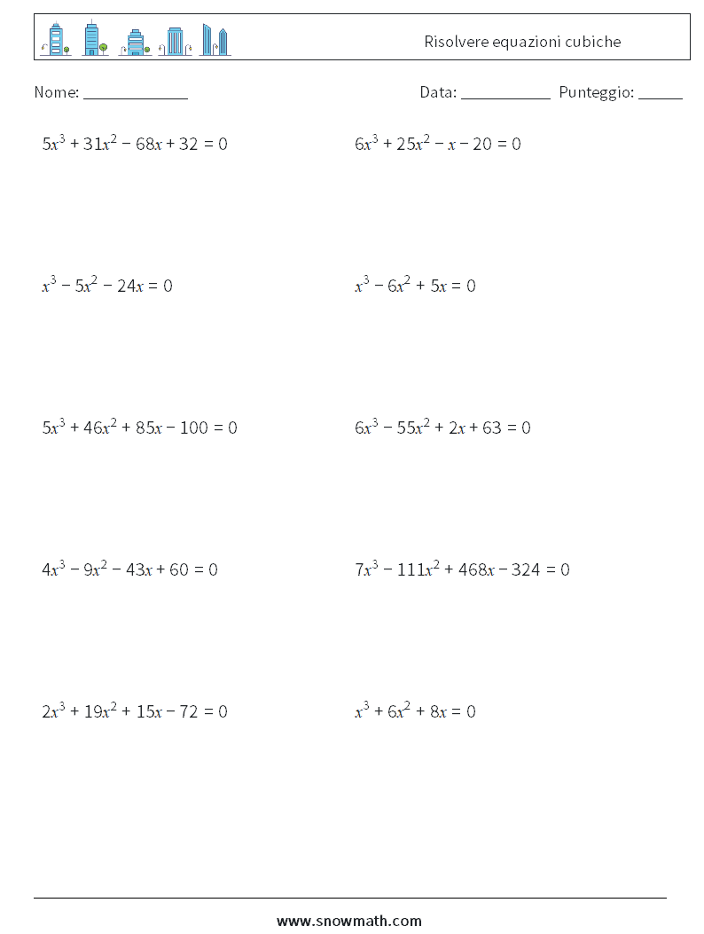 Risolvere equazioni cubiche Fogli di lavoro di matematica 2