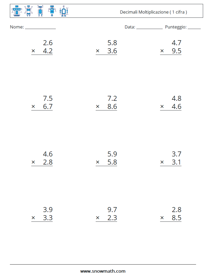 (12) Decimali Moltiplicazione ( 1 cifra )