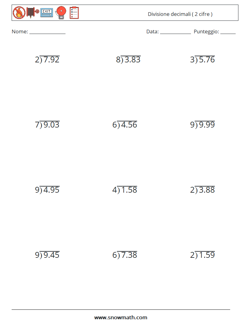 (12) Divisione decimali ( 2 cifre ) Fogli di lavoro di matematica 17