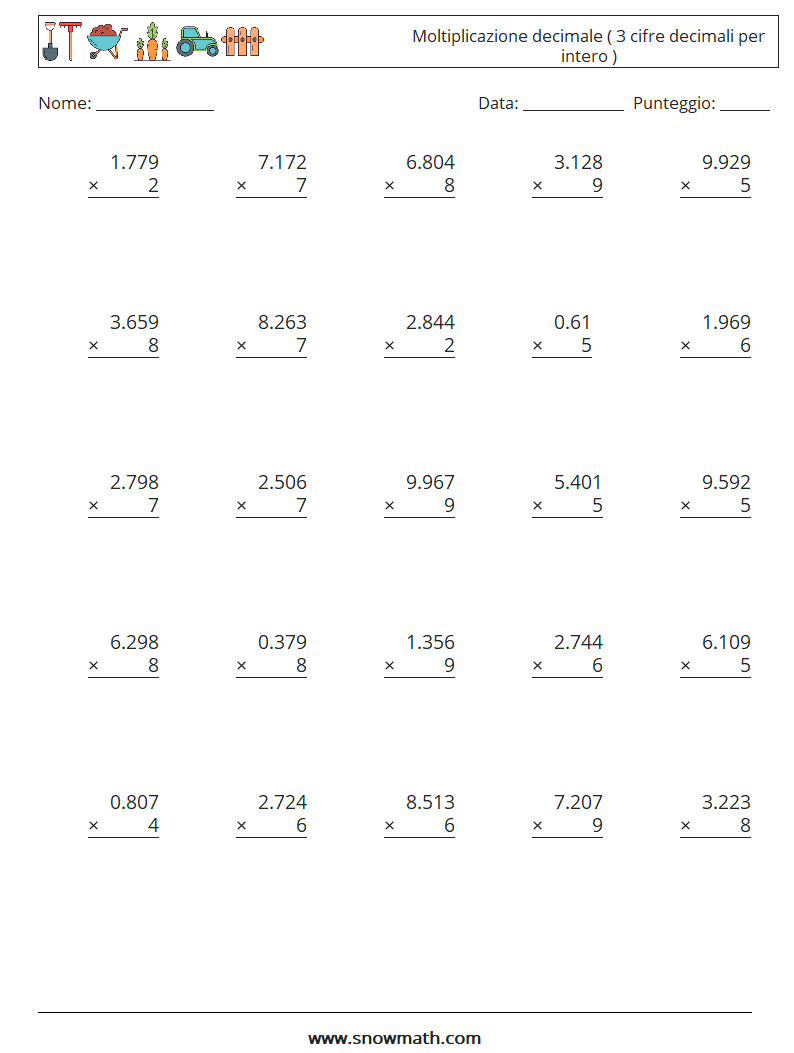 (25) Moltiplicazione decimale ( 3 cifre decimali per intero )
