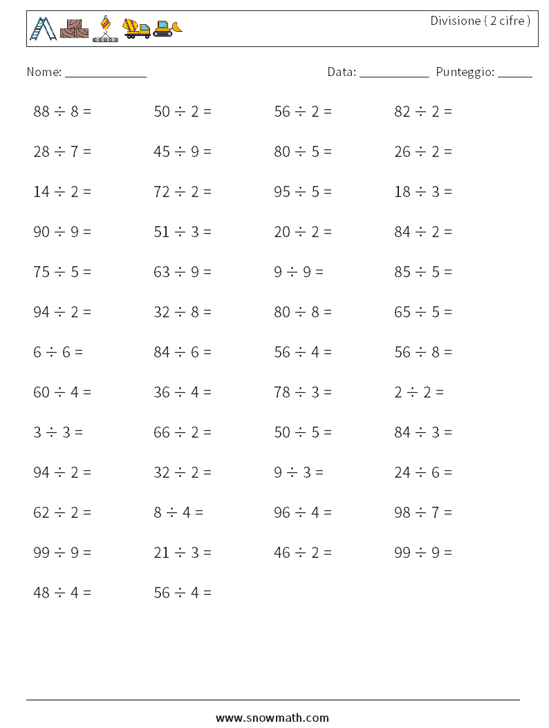 (50) Divisione ( 2 cifre ) Fogli di lavoro di matematica 2