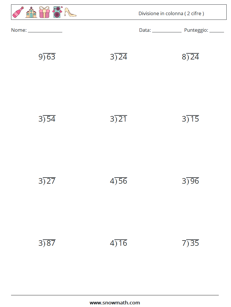(12) Divisione in colonna ( 2 cifre ) Fogli di lavoro di matematica 11