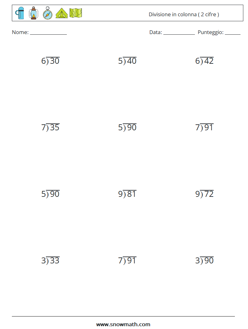 (12) Divisione in colonna ( 2 cifre ) Fogli di lavoro di matematica 14