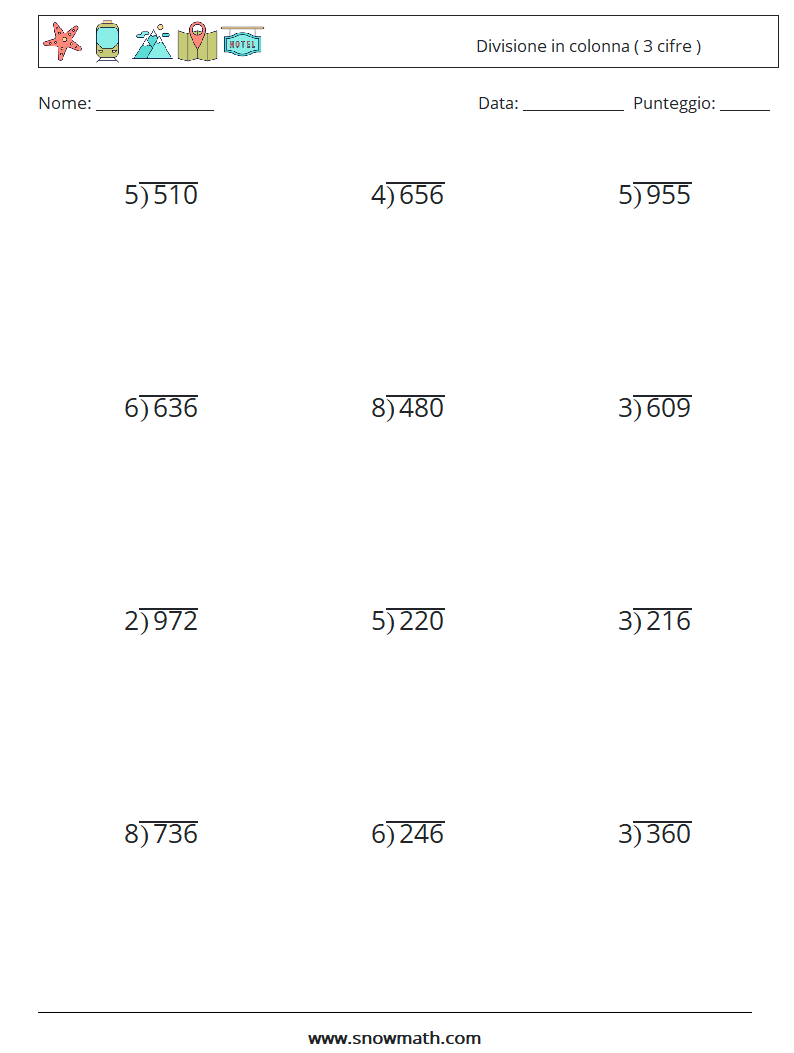 (12) Divisione in colonna ( 3 cifre ) Fogli di lavoro di matematica 14