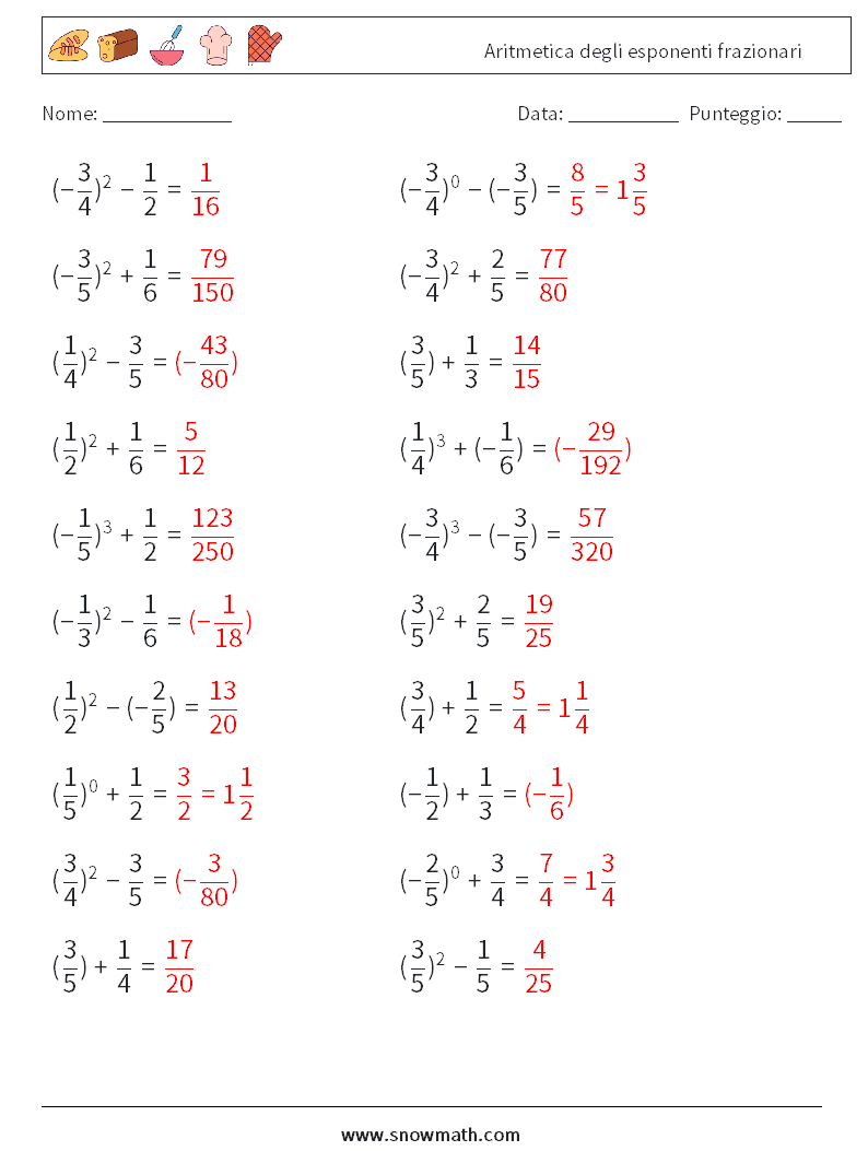 Aritmetica degli esponenti frazionari Fogli di lavoro di matematica 2 Domanda, Risposta