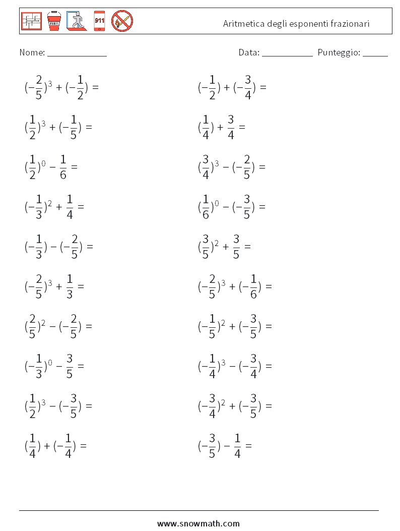Aritmetica degli esponenti frazionari Fogli di lavoro di matematica 9