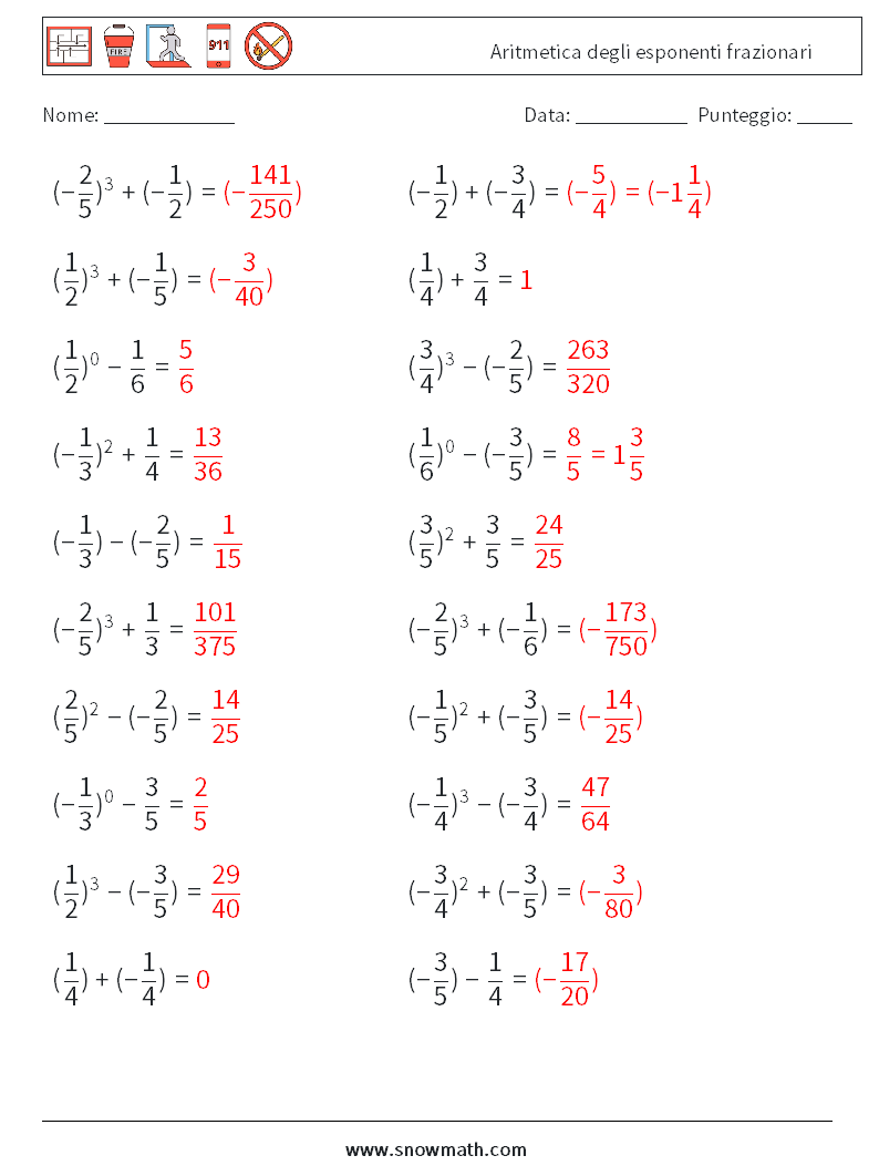 Aritmetica degli esponenti frazionari Fogli di lavoro di matematica 9 Domanda, Risposta