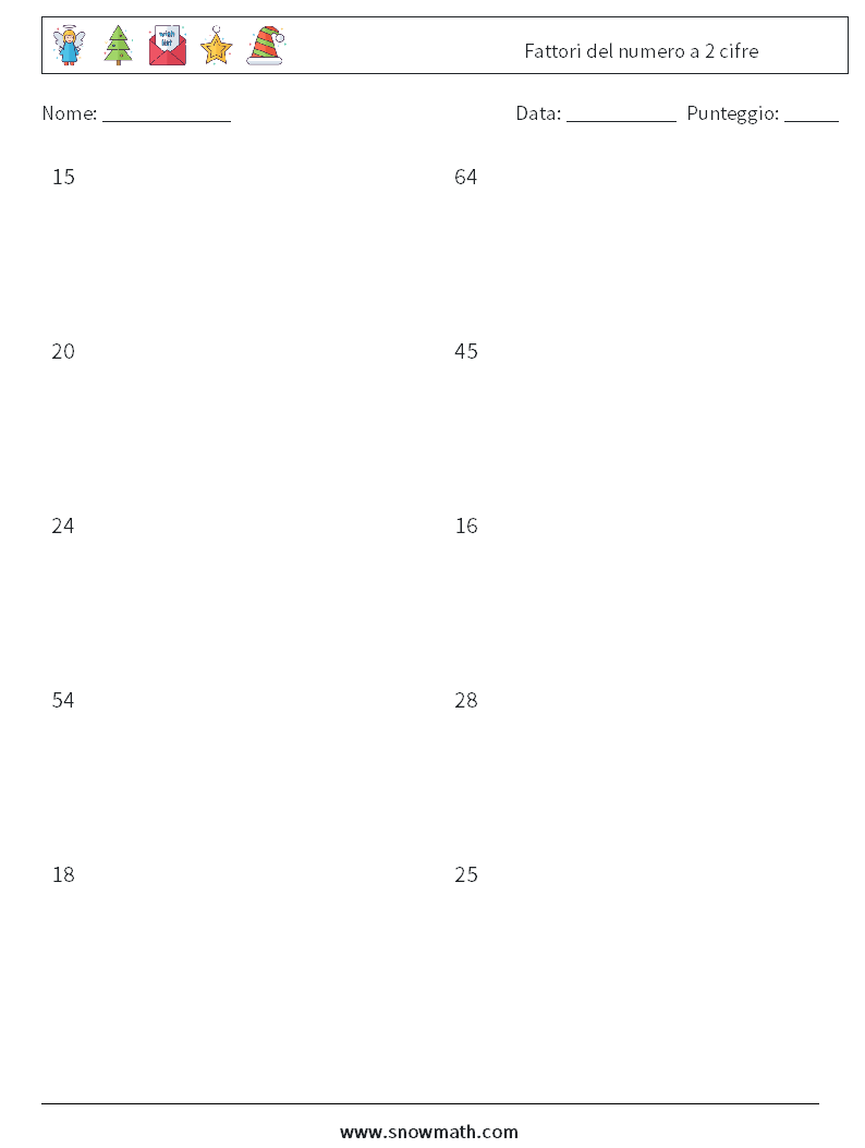 Fattori del numero a 2 cifre Fogli di lavoro di matematica 5