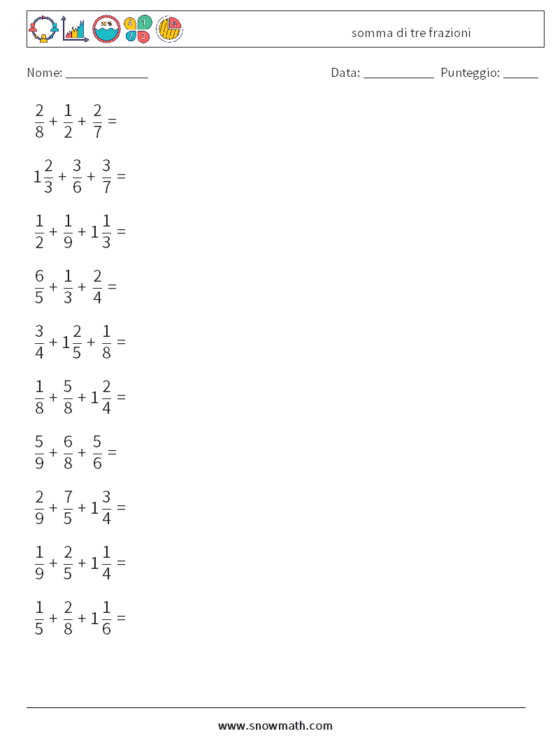 (10) somma di tre frazioni Fogli di lavoro di matematica 14