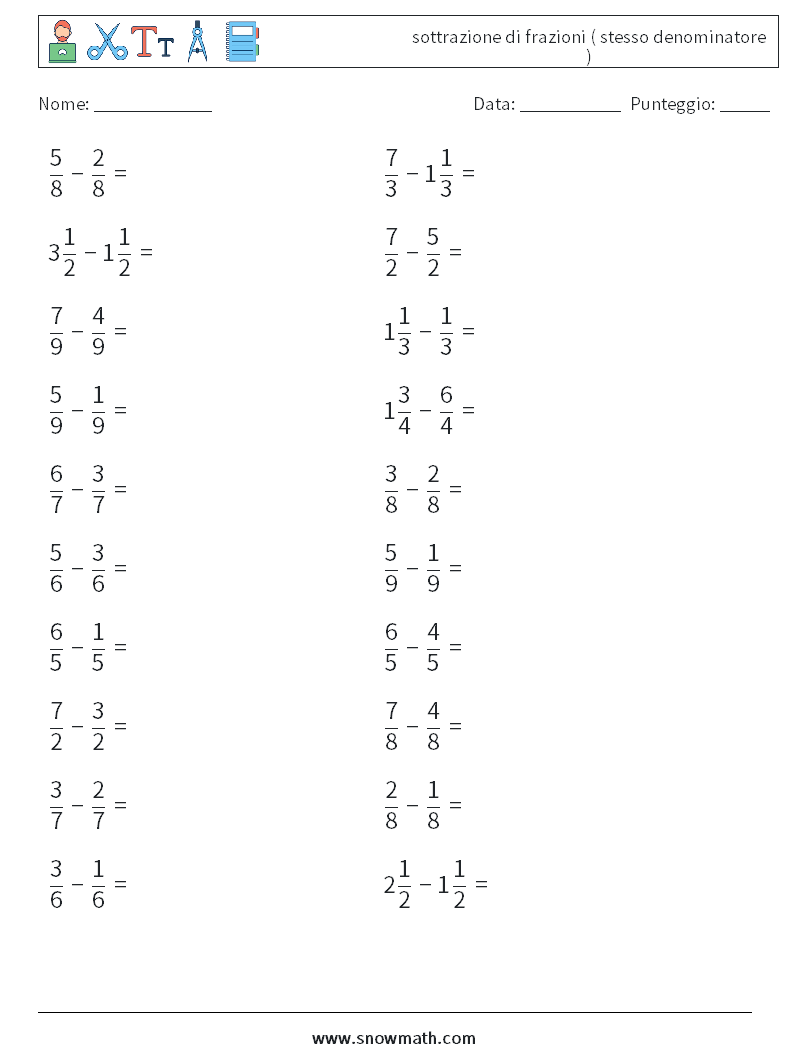 (20) sottrazione di frazioni ( stesso denominatore )