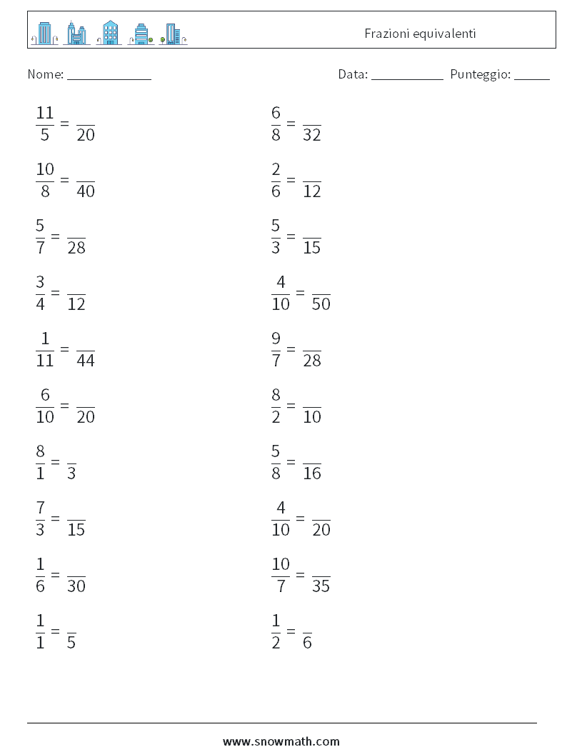 (20) Frazioni equivalenti Fogli di lavoro di matematica 3