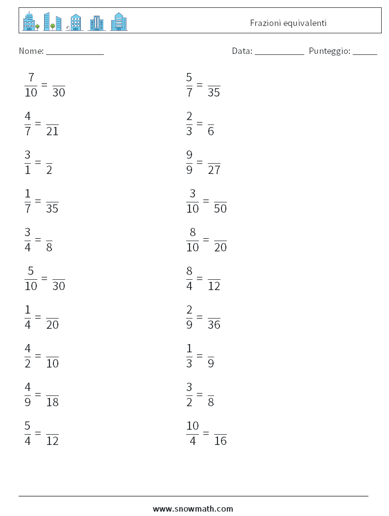 (20) Frazioni equivalenti Fogli di lavoro di matematica 9