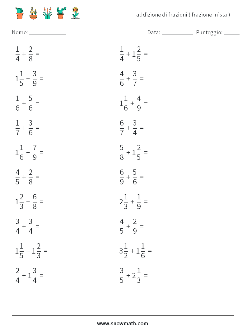 (20) addizione di frazioni ( frazione mista ) Fogli di lavoro di matematica 13