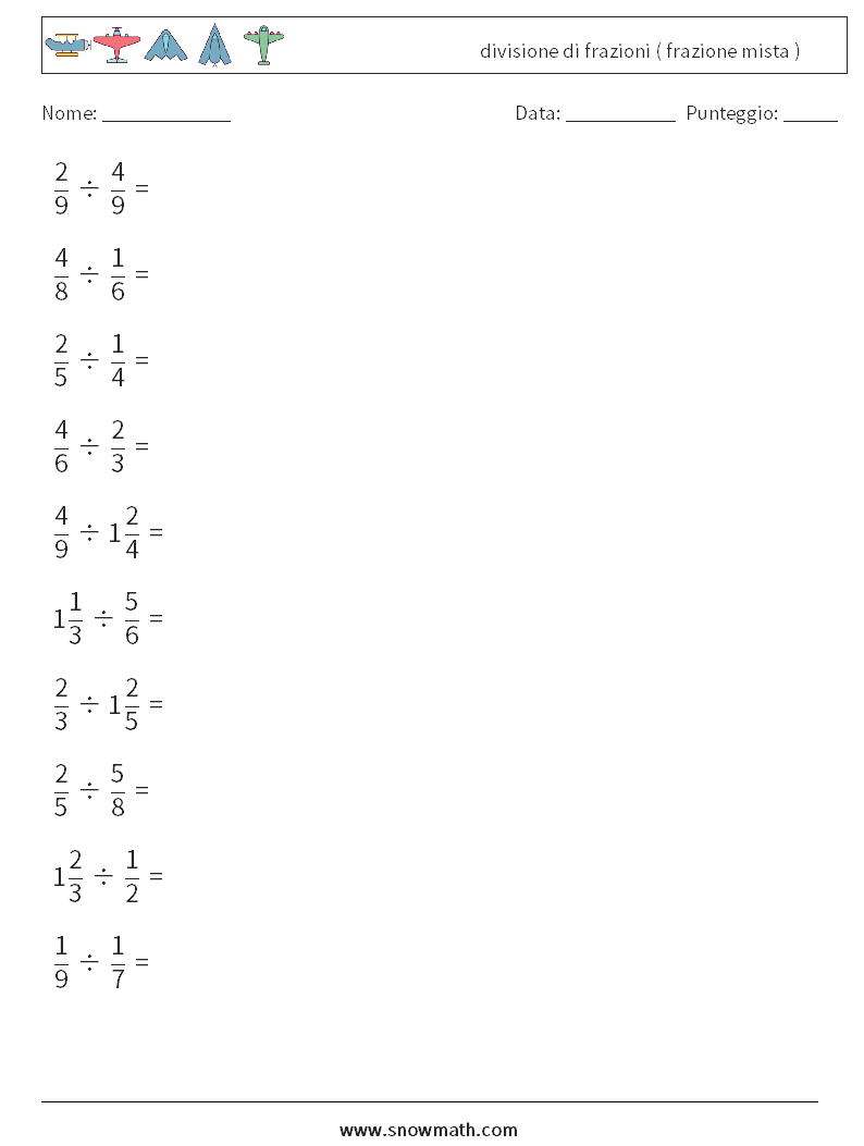 (10) divisione di frazioni ( frazione mista ) Fogli di lavoro di matematica 13