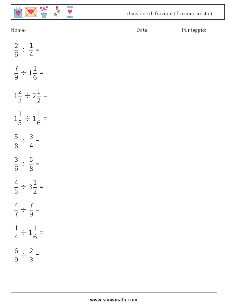 (10) divisione di frazioni ( frazione mista ) Fogli di lavoro di matematica 14