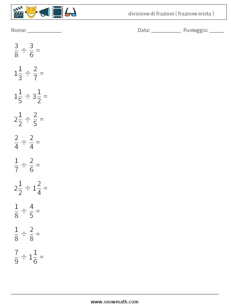 (10) divisione di frazioni ( frazione mista ) Fogli di lavoro di matematica 17
